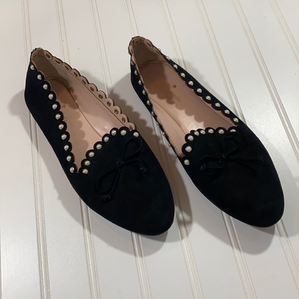 Kate Spade “Salford” Suede Pointed Toe Flats, Size 8.5, black